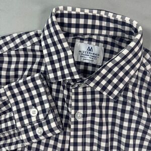 Mizzen+Main Mens S Trim Fit Gingham Performance Dress Shirt Navy White Career